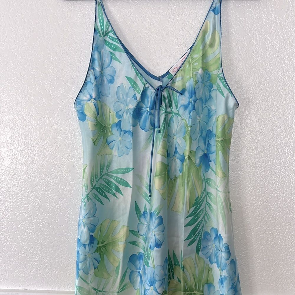 Vintage Oscar De La Renta blue floral mini babydoll Y2K dress slip L - Picture 2 of 6